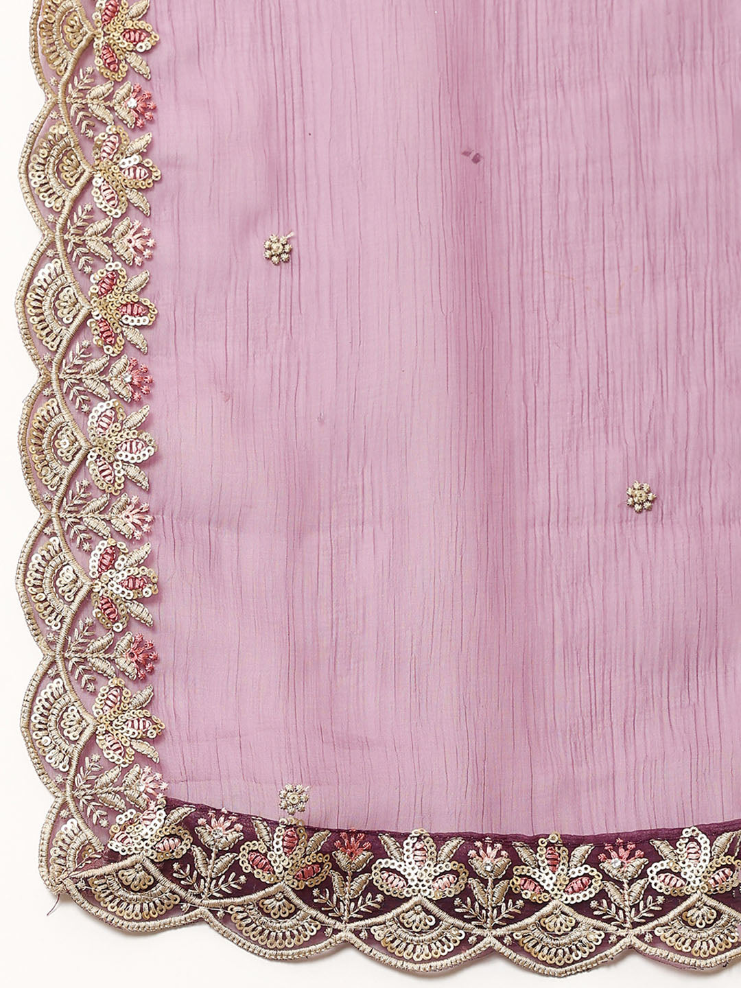 Sequins Work Chinon Unstitched Suit Piece With Dupatta
