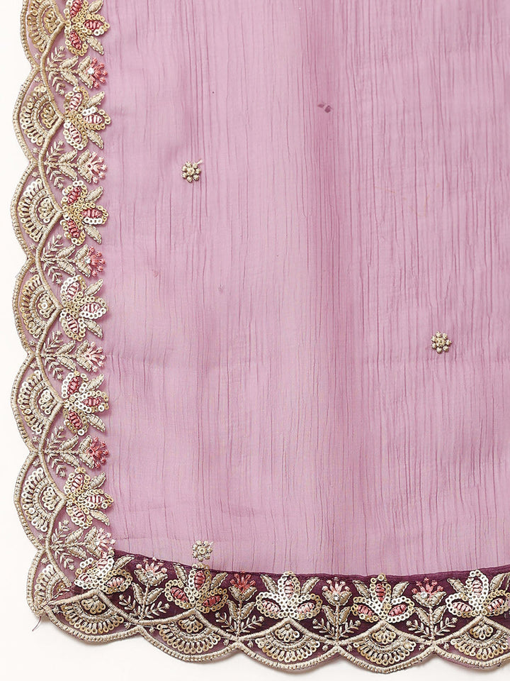 Sequins Work Chinon Unstitched Suit Piece With Dupatta