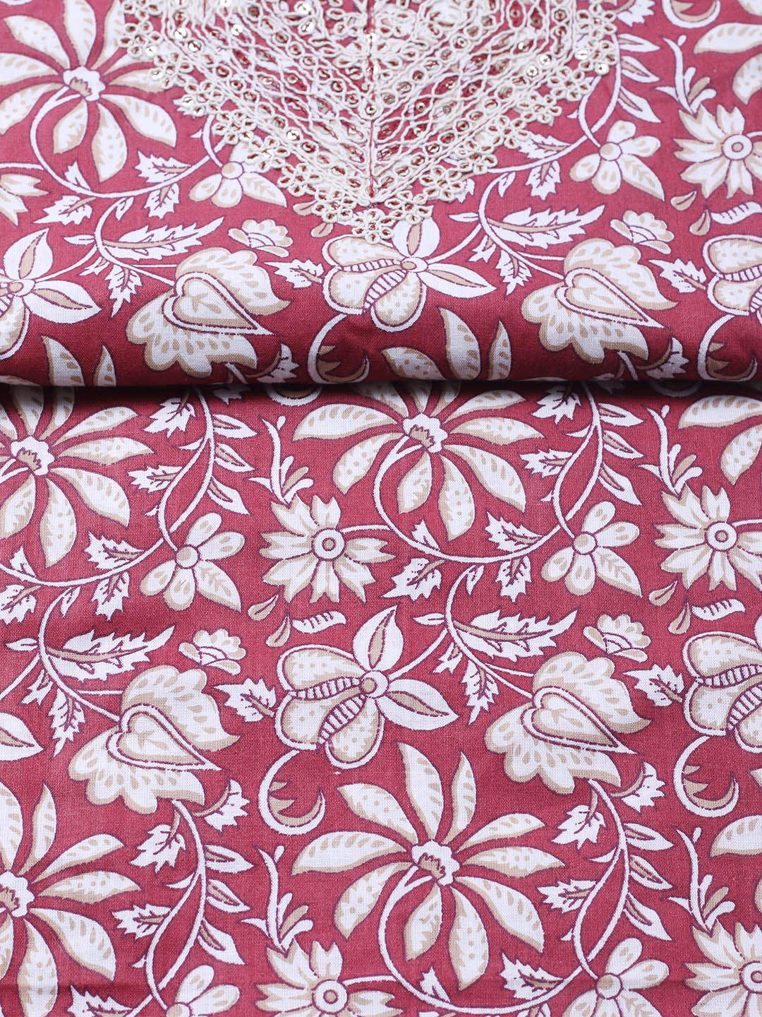 Printed Cotton Blend Unstitched Suit With Pant &amp; Dupatta