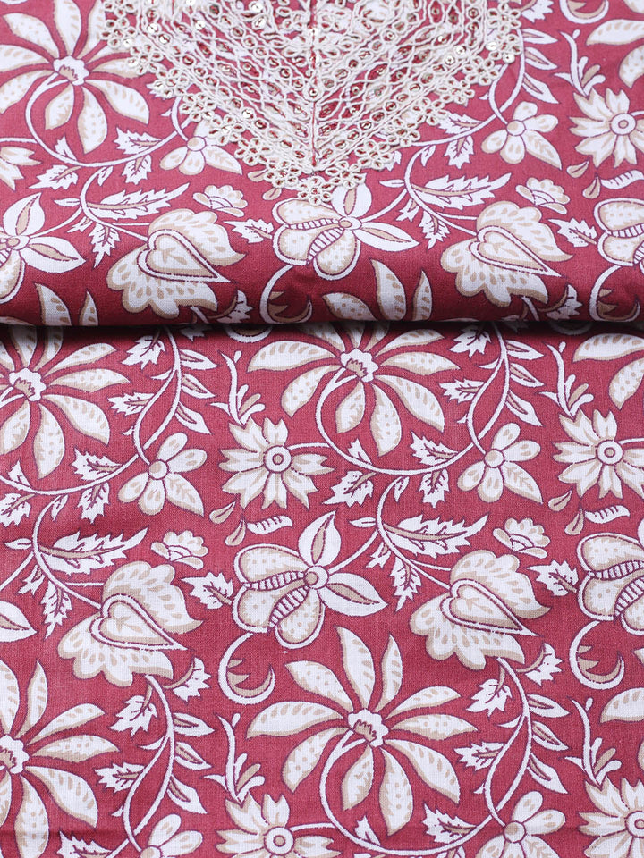 Printed Cotton Blend Unstitched Suit With Pant &amp; Dupatta