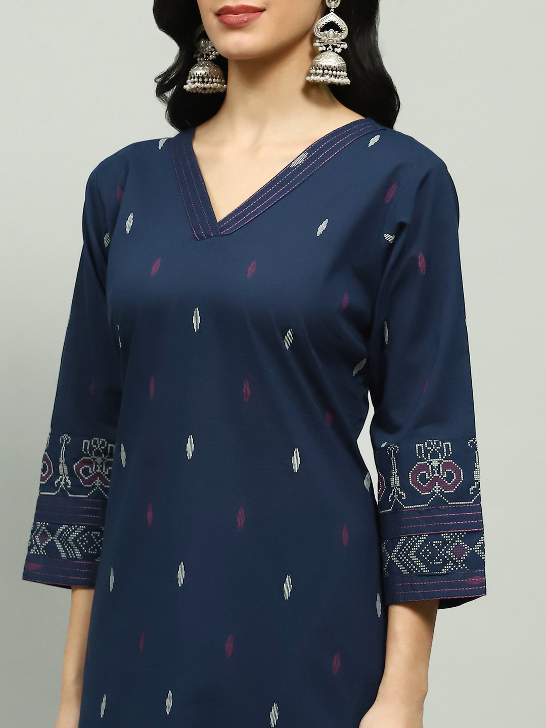 Plain Cotton Blend Kurta With Pants