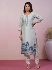 Neck Embroidery Art Tussar Kurta With Pants & Dupatta