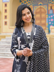 Printed Cotton Blend Kurta With Pants & Dupatta