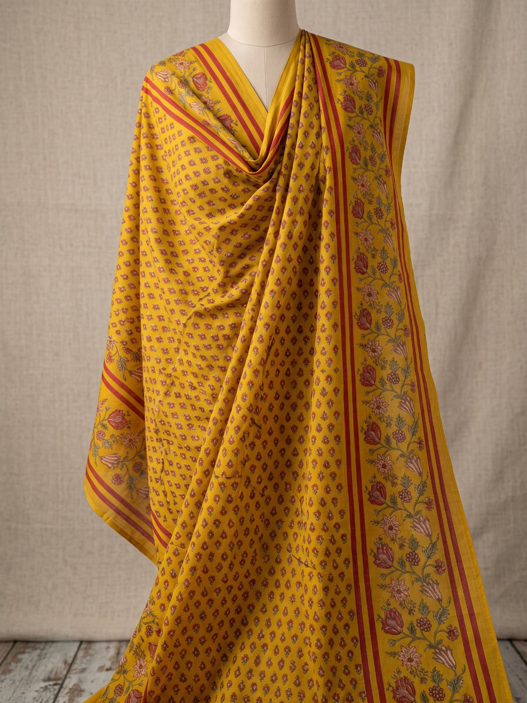 Mustard Embroidered Cotton Blend Straight Round Neck Suit Set