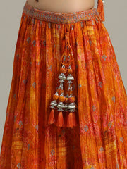 Embroidered Crepe Choli With Lehenga & Dupatta
