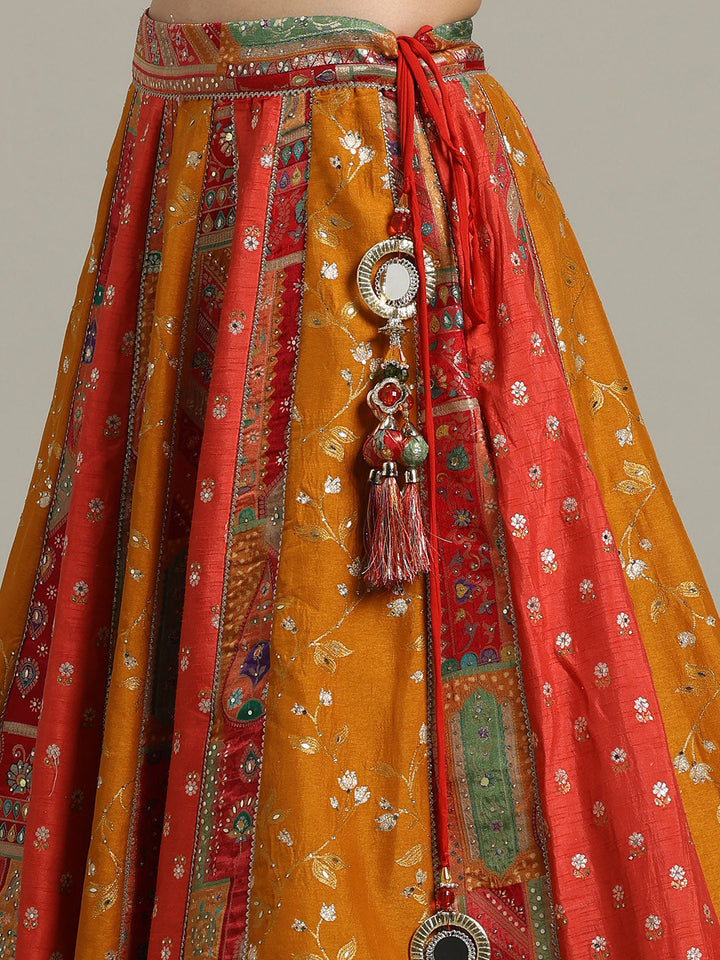 Multi Kali Art Silk Choli With Lehenga &amp; Dupatta