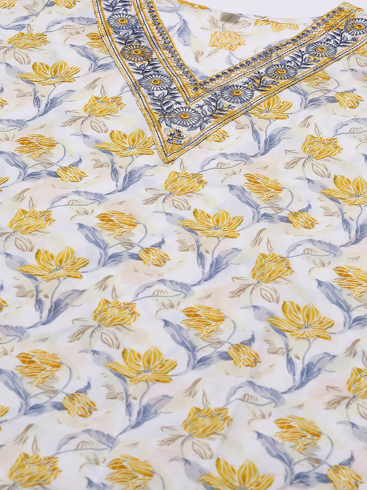 Printed Cotton Blend Kurta &amp; Pants