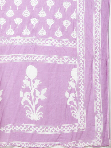 Floral Printed Cotton Kurta With Pants & Dupatta