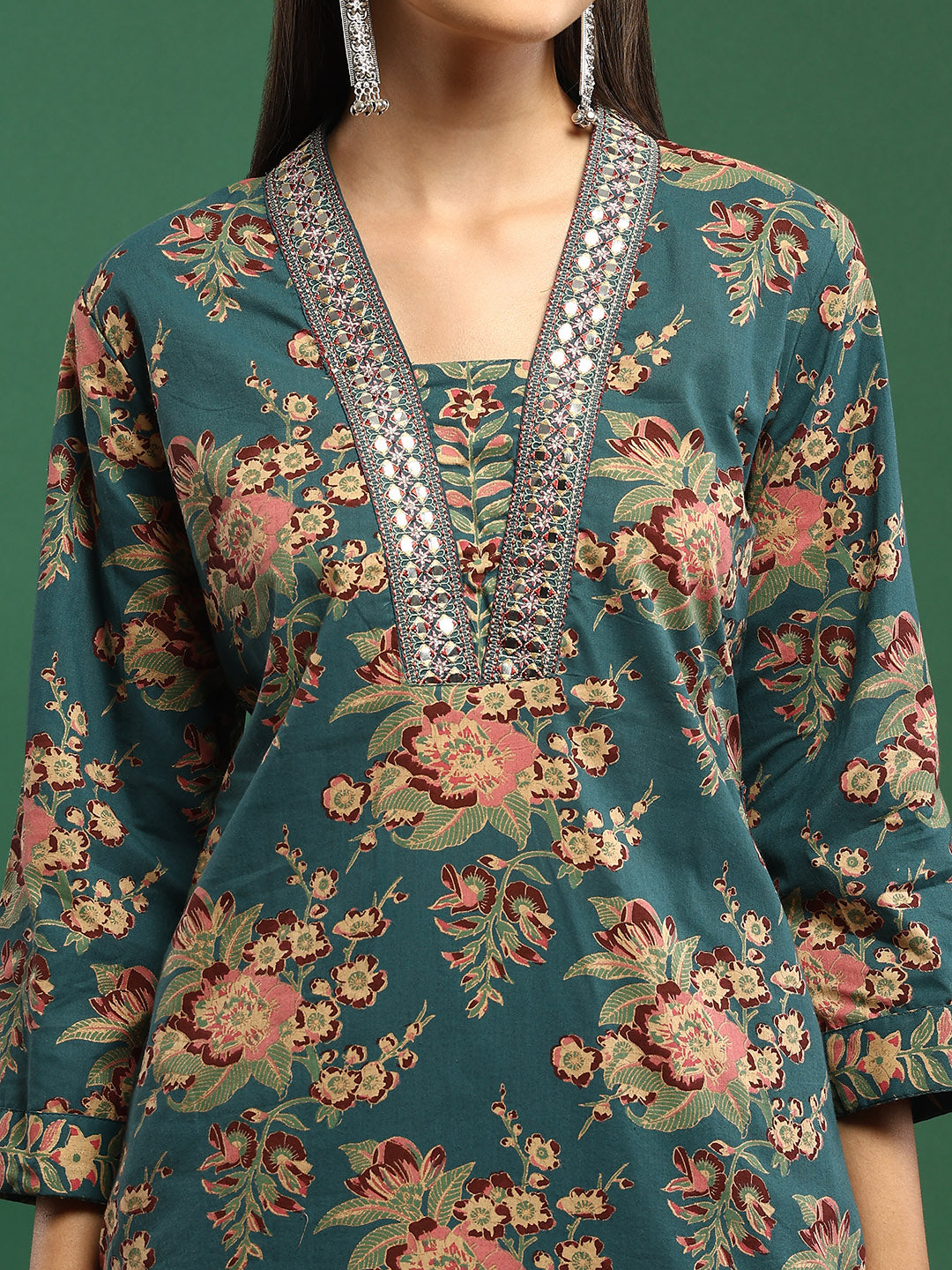 Printed Cotton Blend Kurta With Pant &amp; Dupatta