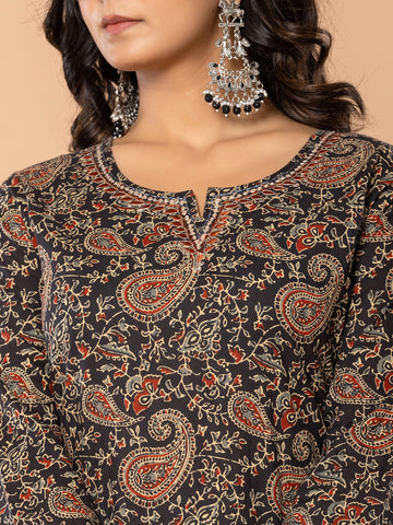 Paisley Printed Cotton Blend Kurta With Pants & Dupatta