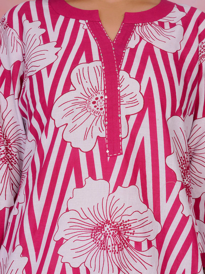 Printed Cotton Blend Kurta With Pants