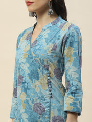 Floral Print Cotton Kurta With Pants