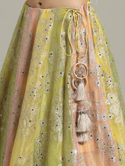 Multi Kali Tissue Choli With Lehenga & Dupatta