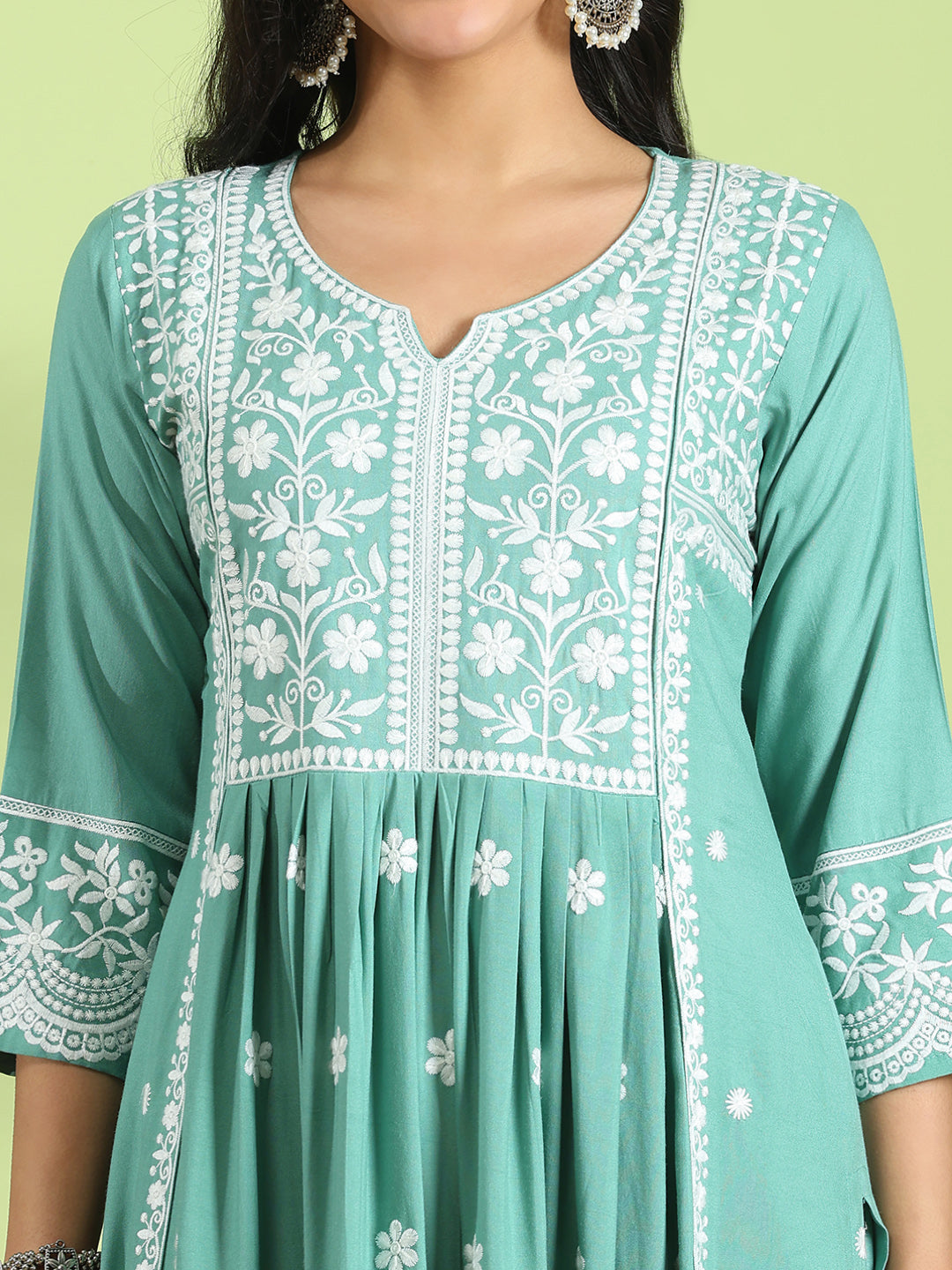 Embroidered Cotton Kurta With Pant &amp; Dupatta