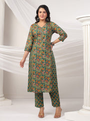 Printed Cotton Blend Kurta With Pants & Dupatta