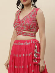 Zari Booti Embroidered Organza Choli With Lehenga & Dupatta