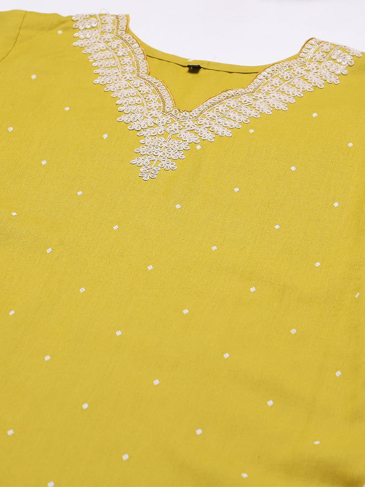 Neck Embroidered Cotton Blend Kurta With Palazzo