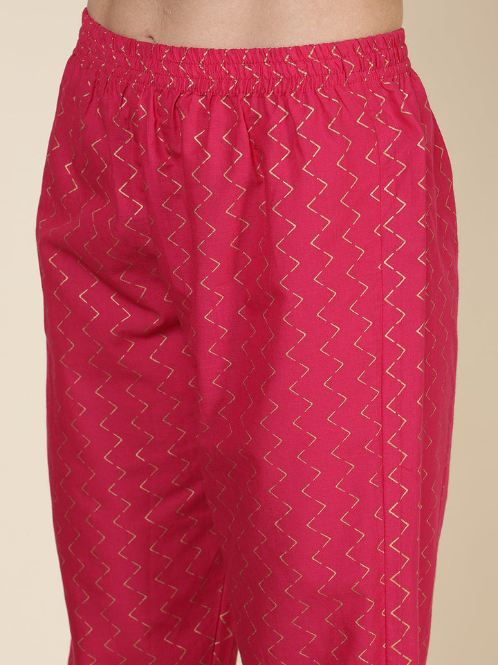 Printed Cotton Blend Kurta With Pants &amp; Dupatta