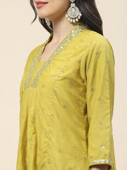 Neck Patti Chanderi Kurta With Pants