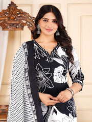 Floral Printed Cotton Blend Kurta With Pants & Dupatta