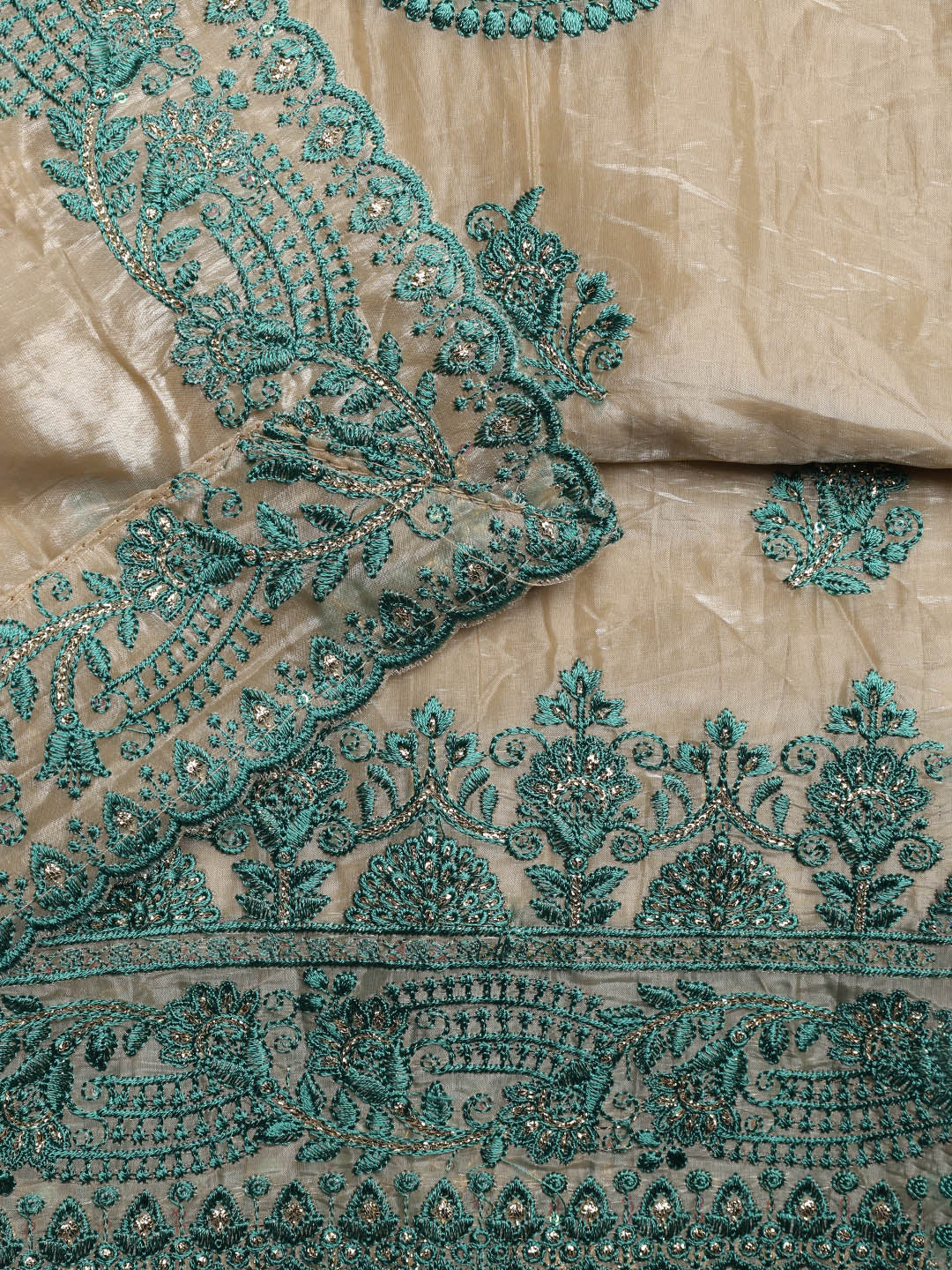 Neck Embroidered Organza Unstitched Suit With Dupatta