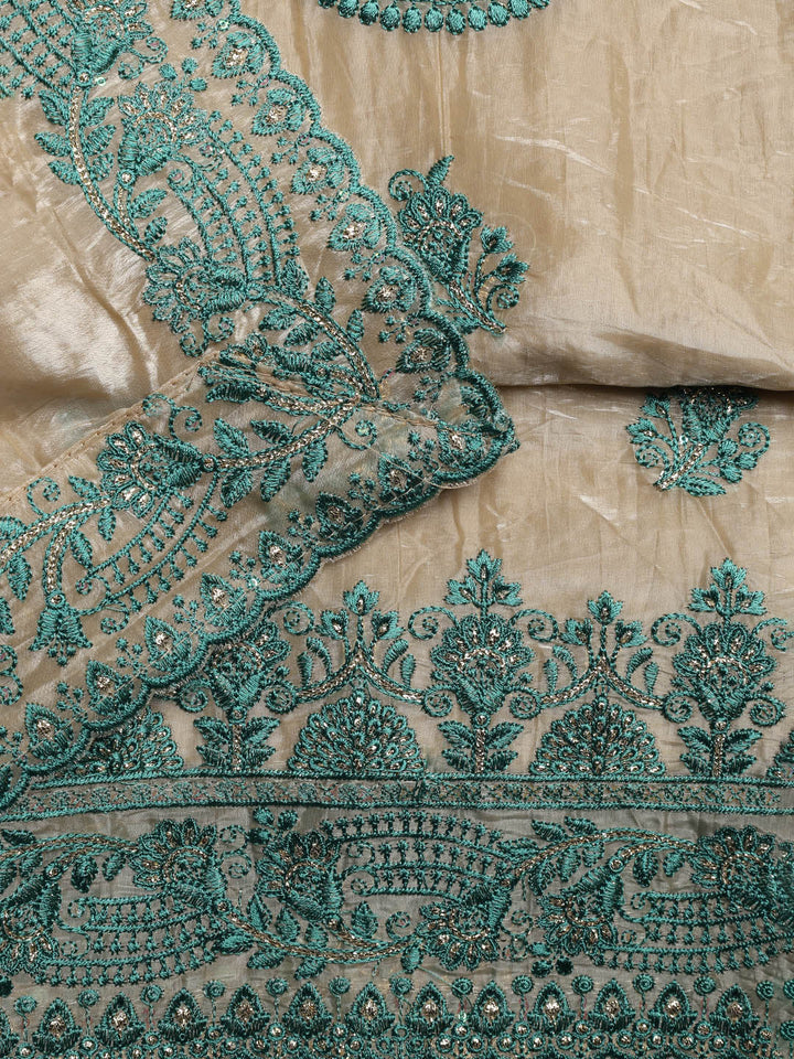 Neck Embroidered Organza Unstitched Suit With Dupatta
