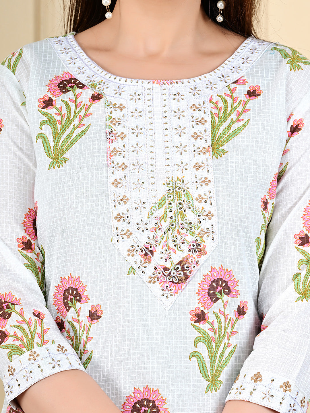 Printed Cotton Blend Kurta With Pants &amp; Dupatta