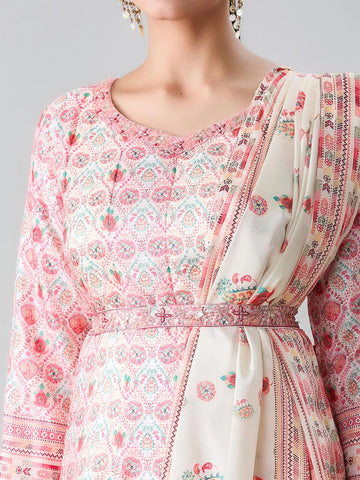 Floral Printed Anarkali Kurta With Legging & Dupatta