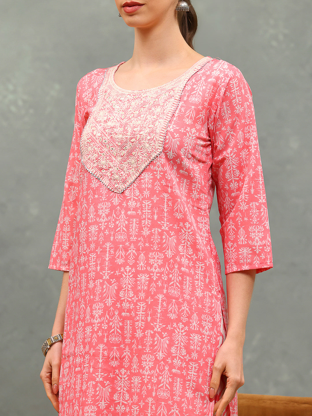 Printed Cotton Blend Kurta With Pants &amp; Dupatta