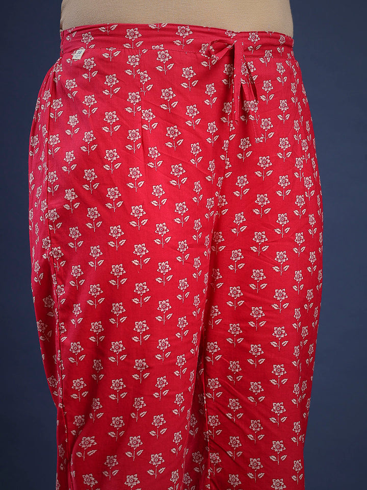 Hot Pink Cotton Blend Printed A Line Suit Set