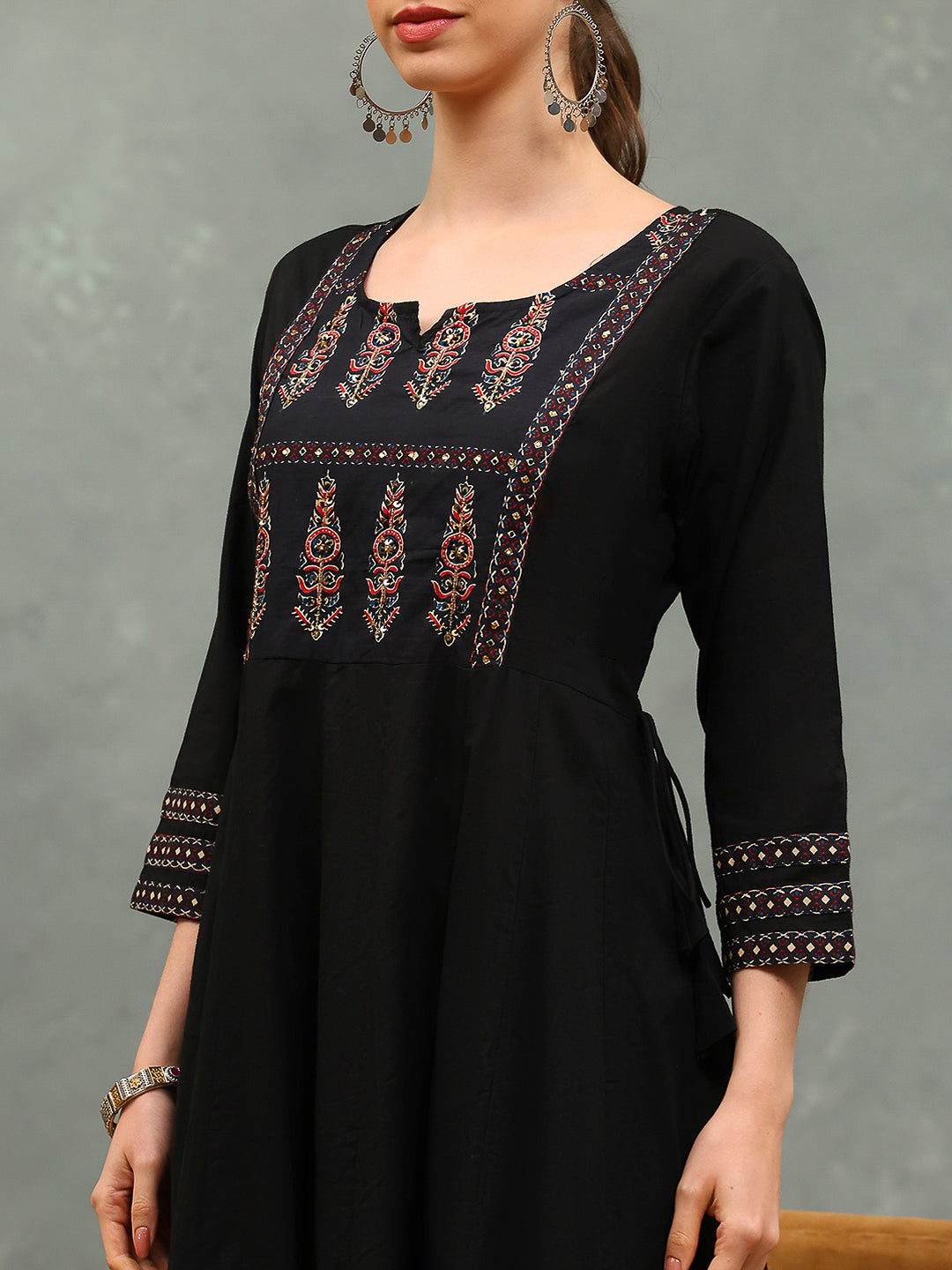 Embroidered Cotton Kurta With Pants & Dupatta