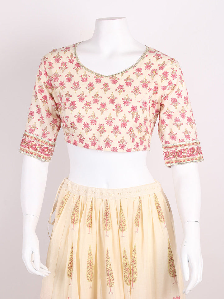 Floral Printed Cotton Choli With Lehenga &amp; Dupatta