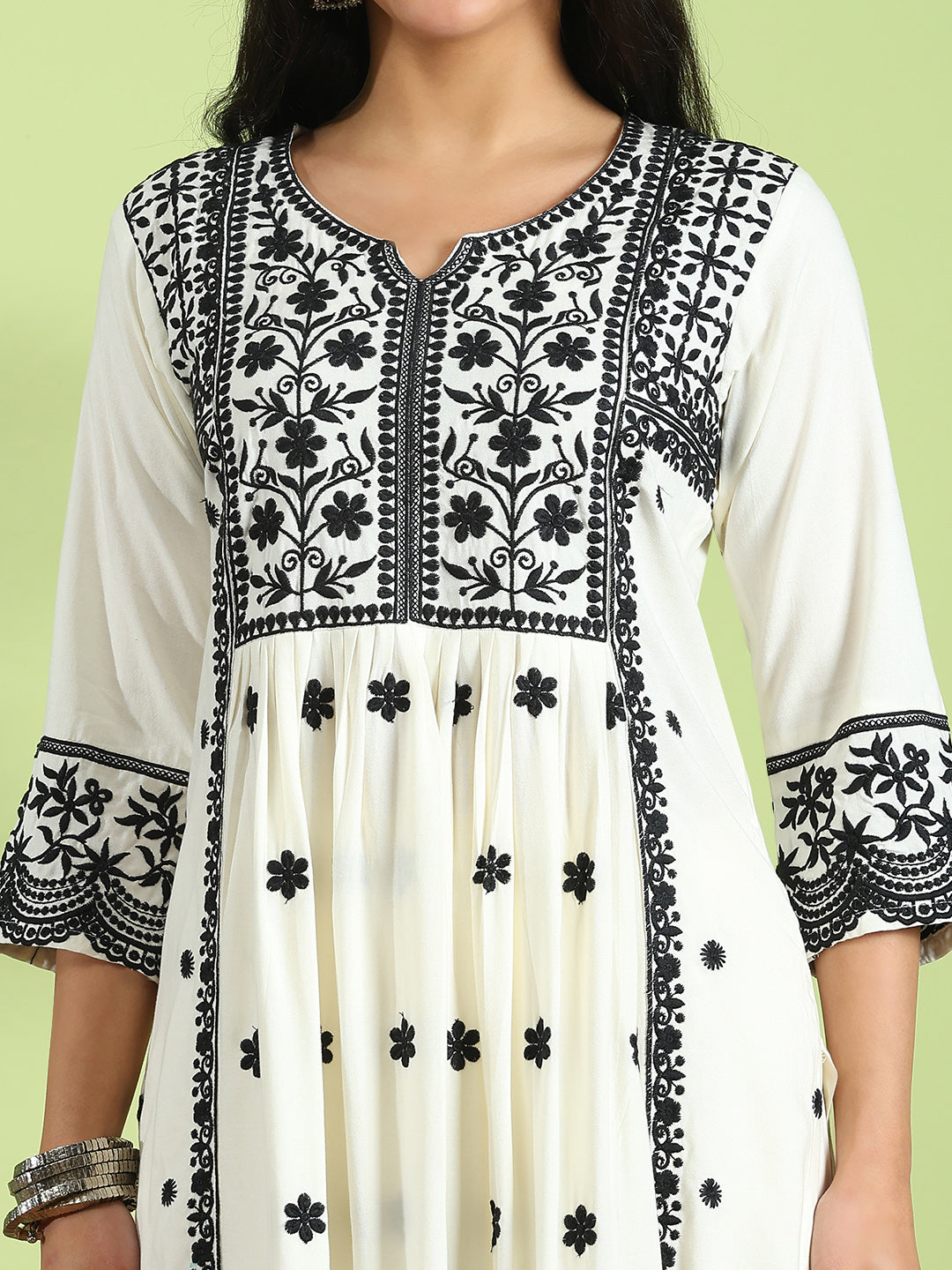 Embroidered Cotton Kurta With Pant &amp; Dupatta