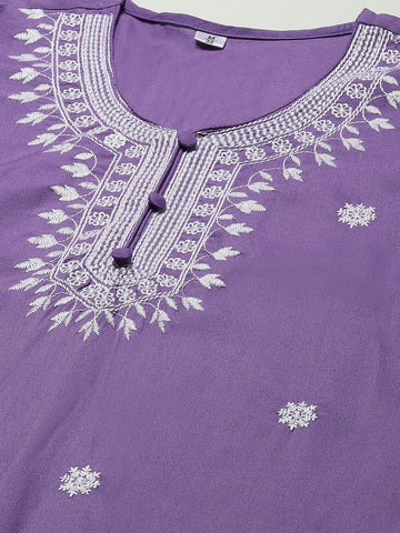 Resham Embroidery Cotton Kurta With Pants & Dupatta