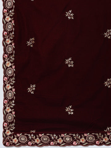 Neck Embroidered Velvet Unstitched Suit Piece With Dupatta