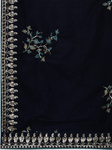 Neck Embroidered Velvet Unstitched Suit Piece With Dupatta