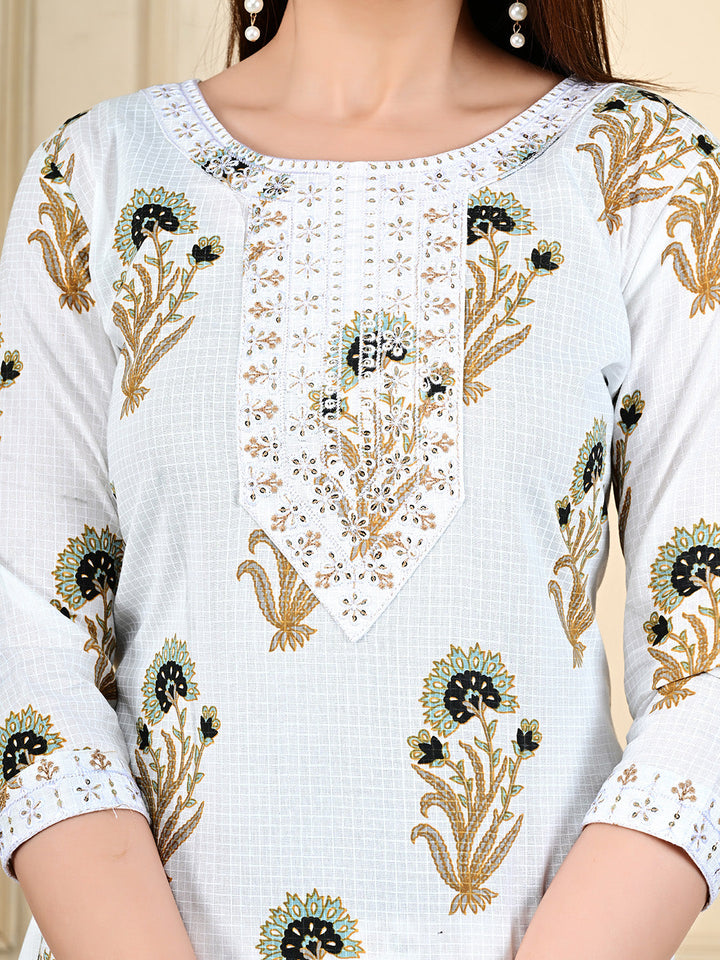 Printed Cotton Blend Kurta With Pants &amp; Dupatta