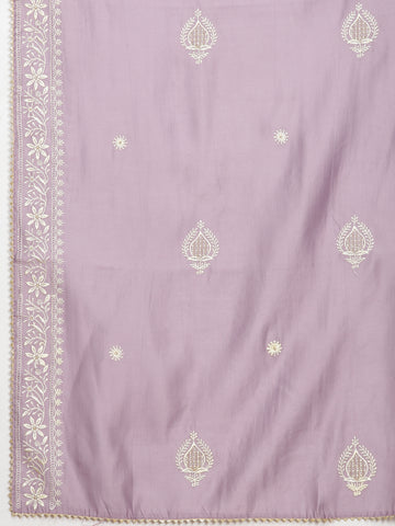 Neck Embroidered Chanderi Unstitched Suit Piece With Dupatta