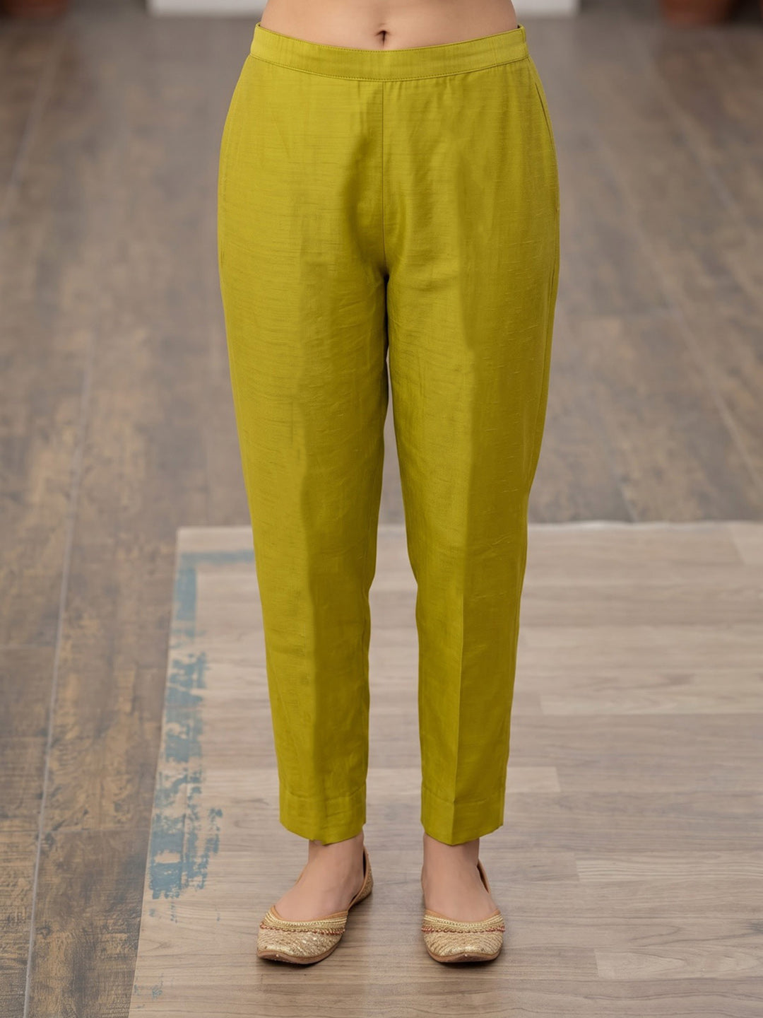 Mustard Embroidred Chanderi Kurta With Pant &amp; Dupatta