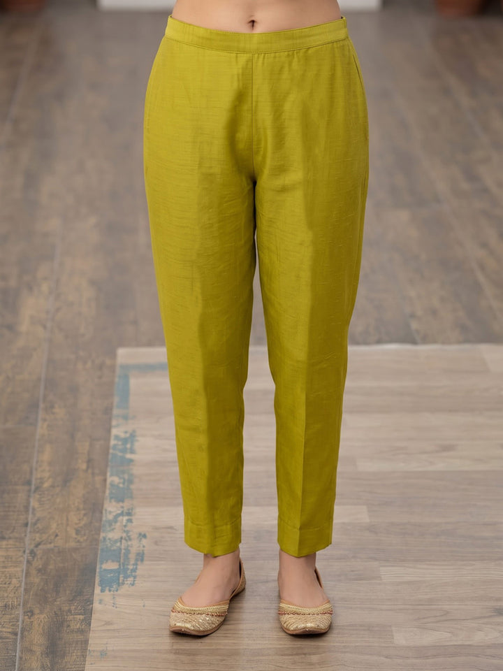 Mustard Embroidred Chanderi Kurta With Pant &amp; Dupatta