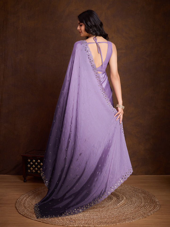 Embroidered Chinon Saree
