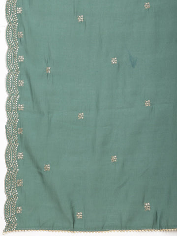 Neck Embroidered Chanderi Unstitched Suit Piece With Dupatta