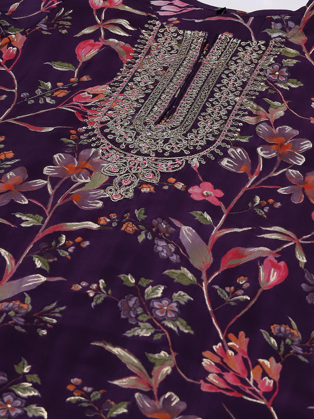 Neck Embroidered Muslin Kurta With Pants