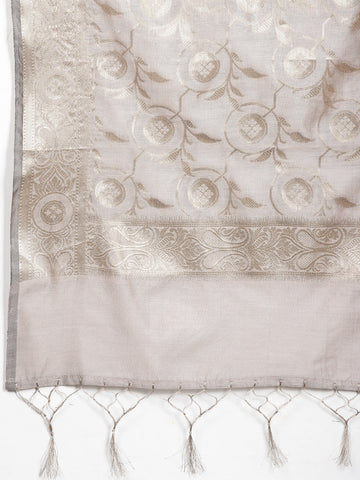 Woven Banarasi Chanderi Unstitched Suit With Dupatta