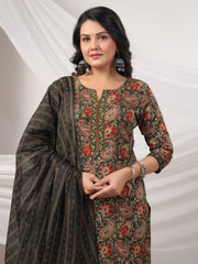 Printed Cotton Blend Kurta With Pants & Dupatta