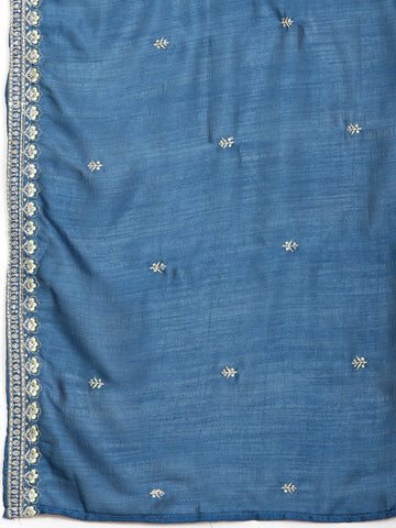 Neck Embroidered Chanderi Unstitched Suit Piece With Dupatta