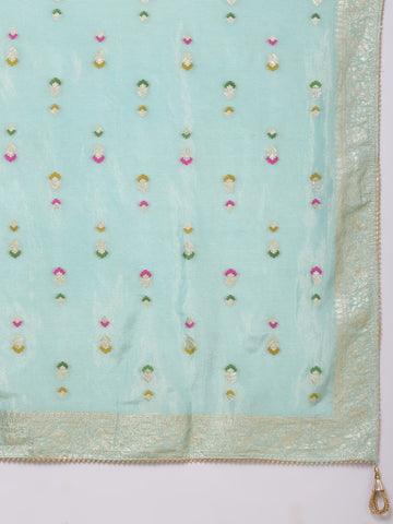 Floral Printed Tissue Unstitched Suit Piece With Dupatta