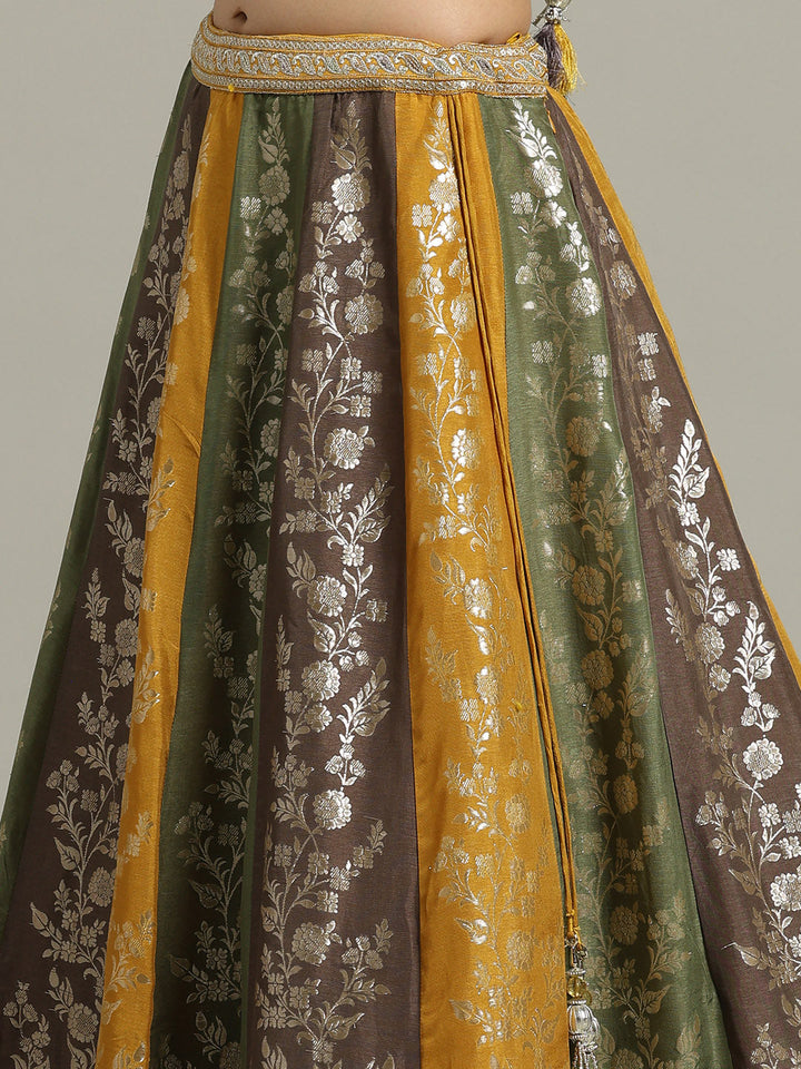 Embroidered Banarasi Choli With Lehenga &amp; Dupatta