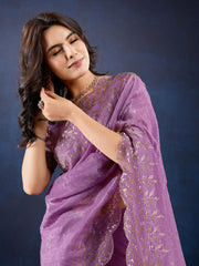 Stone Embroidery Chinon Saree