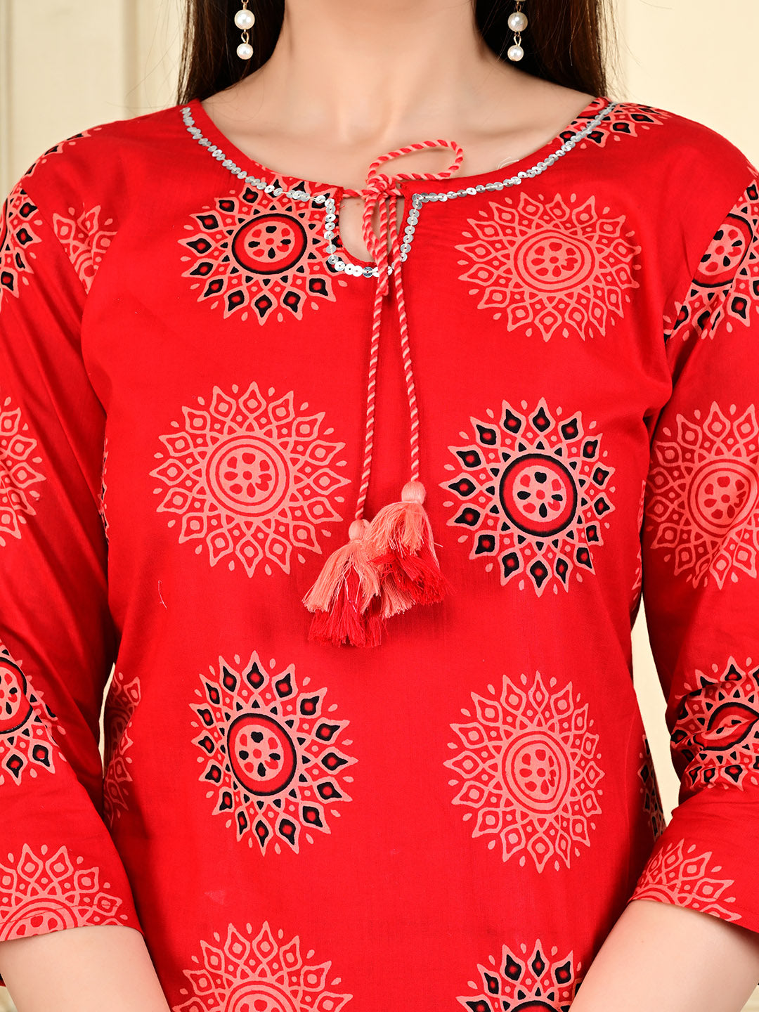 Printed Cotton Blend Kurta With Pants &amp; Dupatta